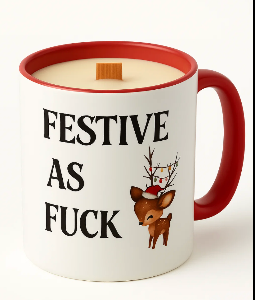 Christmas Candle Mugs – 10 oz Soy Wax with Wood Wick